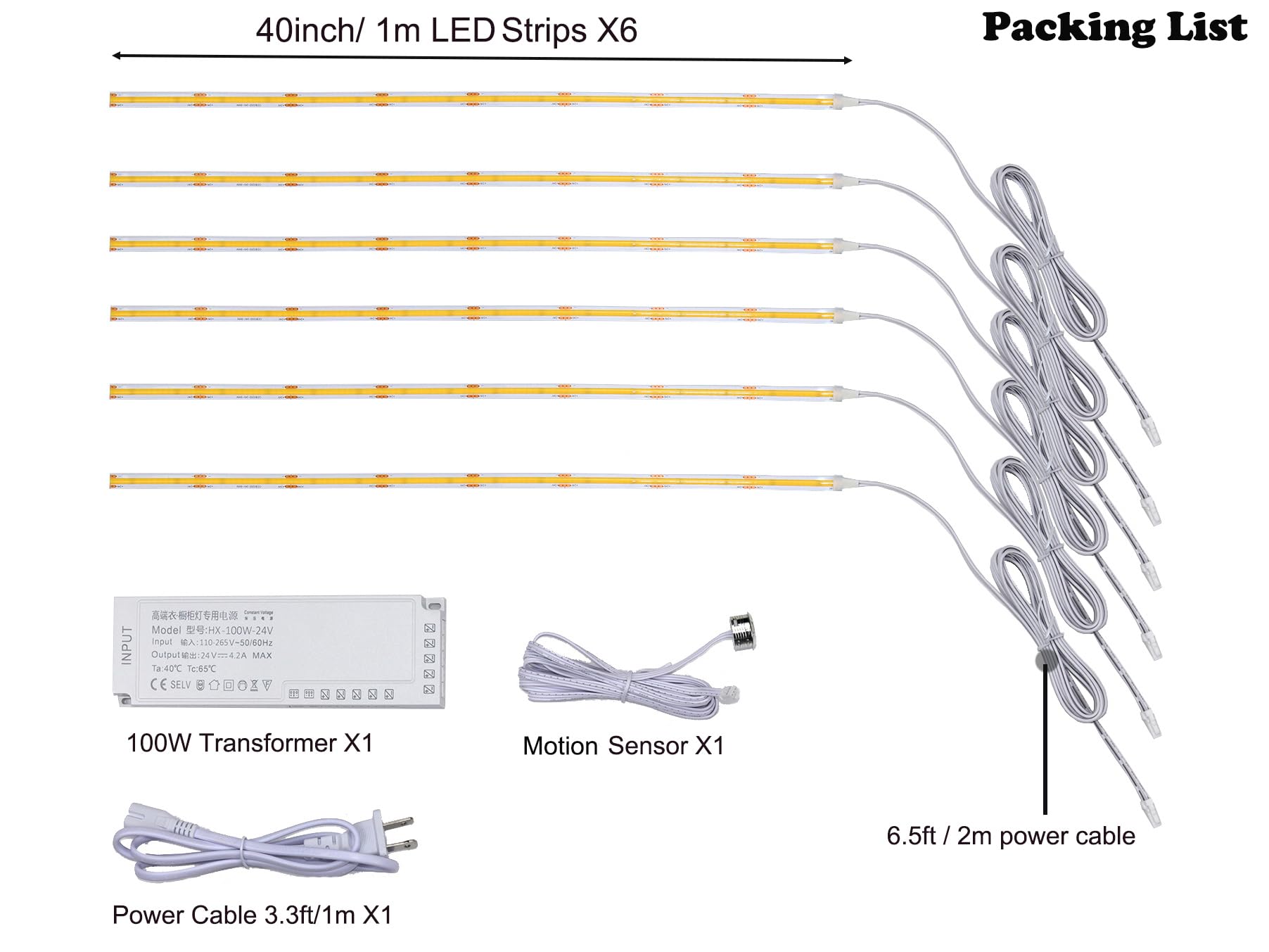 Lumières LED COB avec détecteur de mouvement - 4000 K - Pour chambre à coucher, placard, escalier - Blanc neutre 4000 K - 6 bandes LED COB 23,6