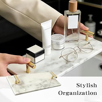 Marble Napkin Holder,Guest Towel Holder, Multi-Functional Tray for Bathroom & Kitchen Countertop, Stylish Home Decor Accessory