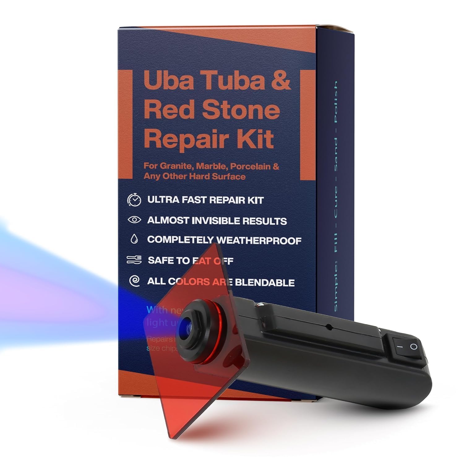 UBA Tuba & Black Stone Repair Kit - Red, Black & Clear Color - Ideal for Granite, Quartz, Ceramic, Tile & Porcelain Repair