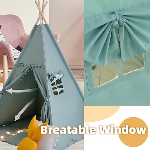 Miniatura 3 de Tienda de campaña tipi para niños con alfombra, luces de estrella, funda de transporte, casa de juegos de lona de algodón, tiendas de campaña