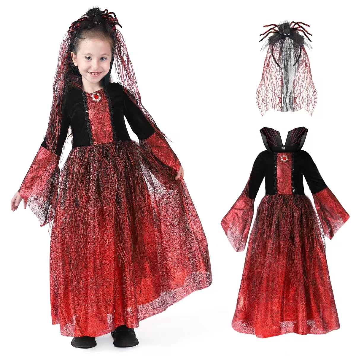 ZUCOS Disfraz de vampiro para niña, disfraz de Halloween, dulce o trato, juego de rol, cosplay de carnaval