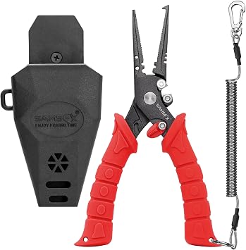 SAMSFX 7.5 inch Fishing Pliers, Stainless Steel Hook Remover Fishing Gear, Tungsten Carbide Cutters, Corrosion Resistant Teflon Coating