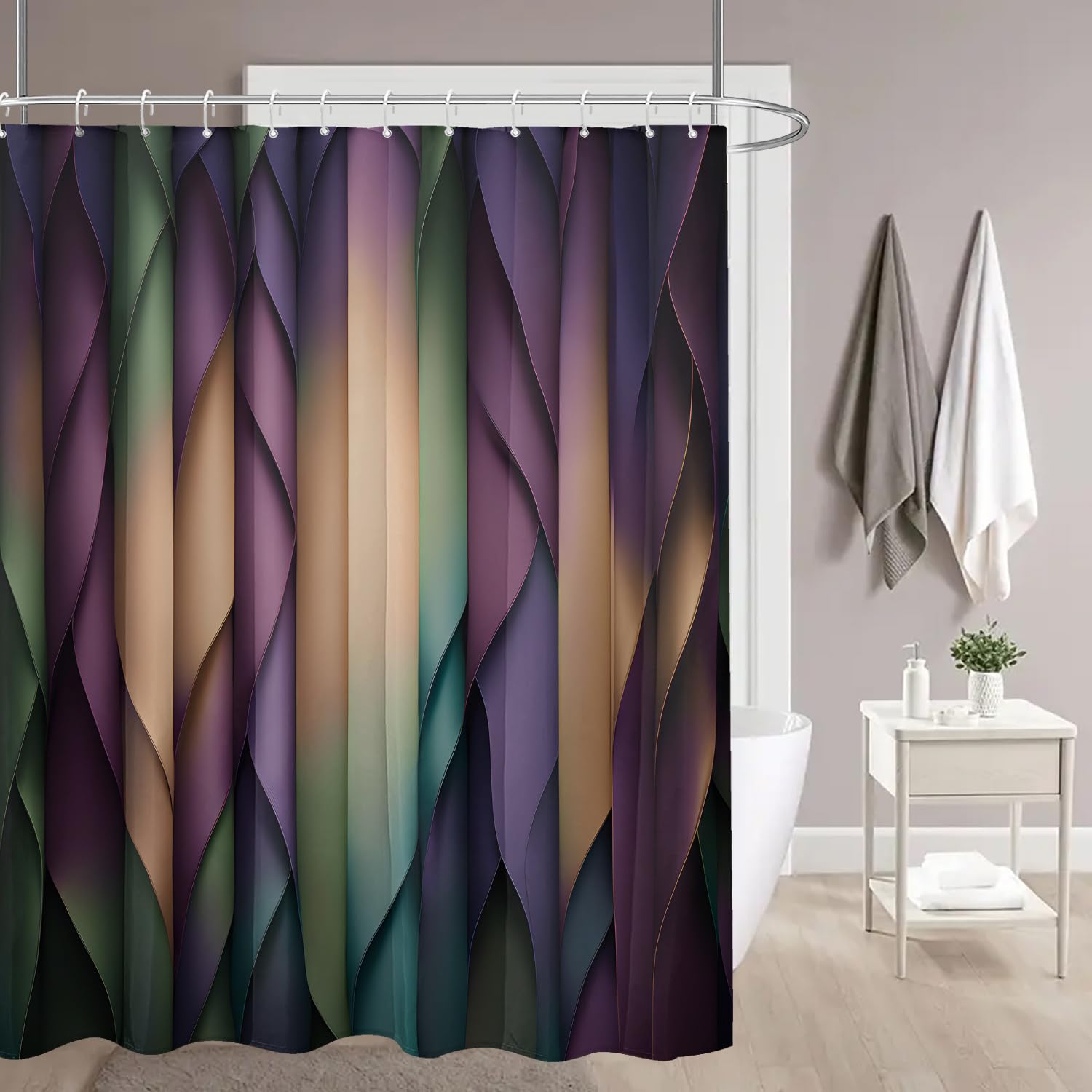 Rideau de douche vagues violettes vertes orange 90x180 cm imperméable