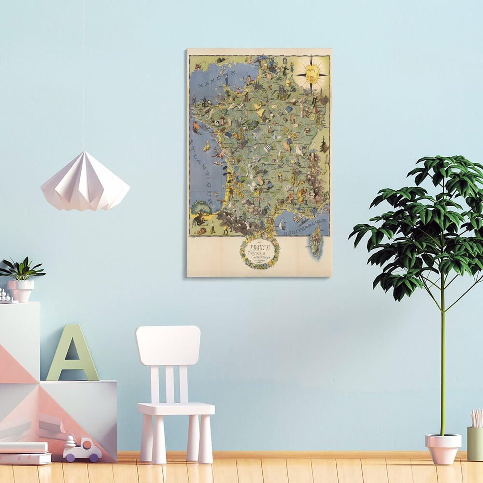 Amazon.co.jp: フランスの古い地図の古い地図レトロキャンバス絵画