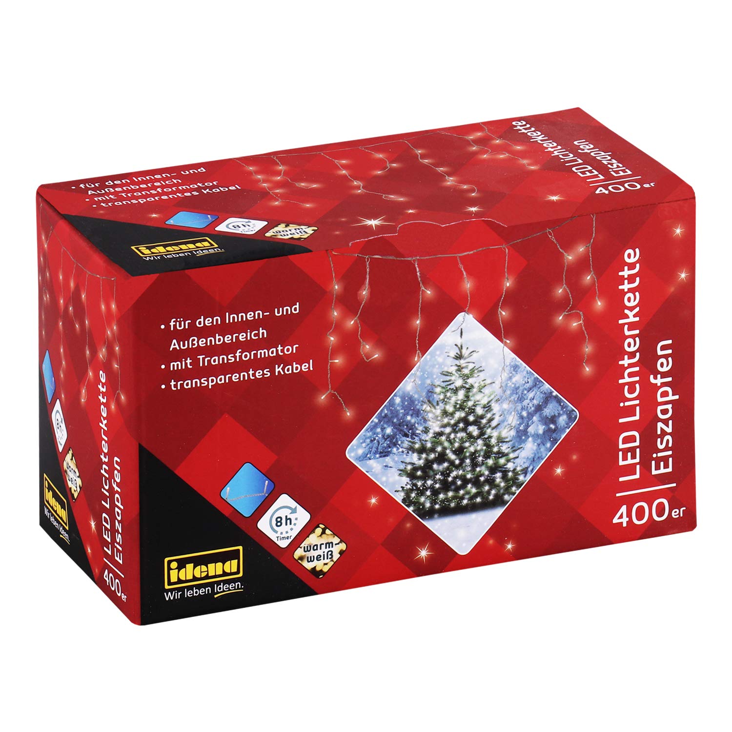 Idena 31819 LED Fairy Lights Icicle for Indoor and Outdoor Use 400 Pieces with Timer Warm White