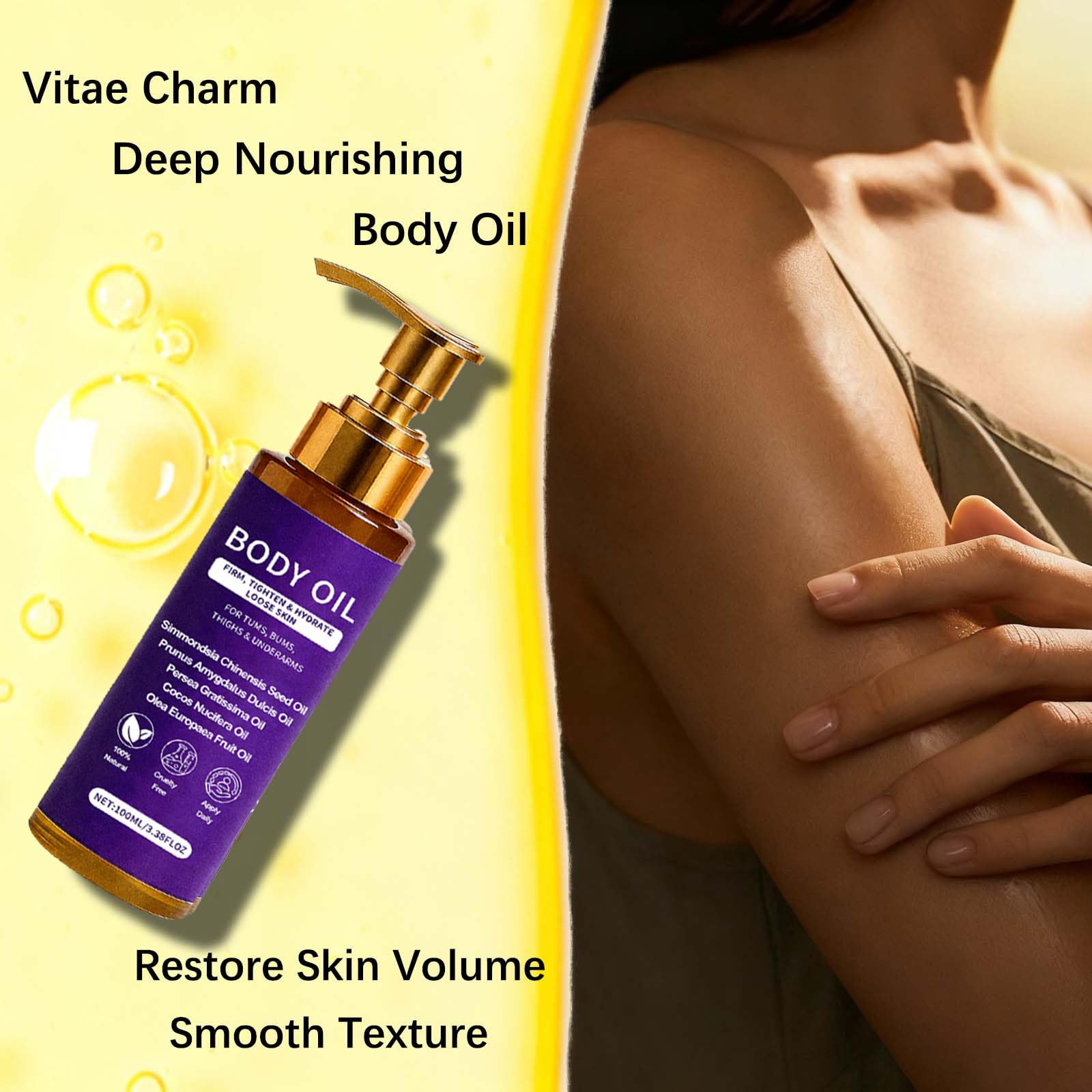 Body Firming Oil for Crepey-Looking Skin with Jojoba, Almond & Coconut Oils, 3.4 fl oz