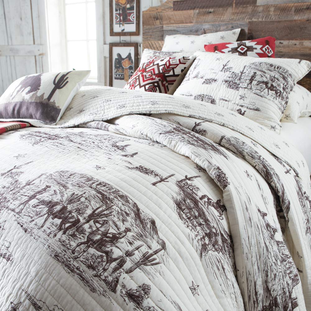 Rod's Tumbleweed Trail (Quilt) – Full/Queen Quilt - Vintage Western Cowboy Toile - Brown and Cream - Quilt Size (90x92in.) - Reversible