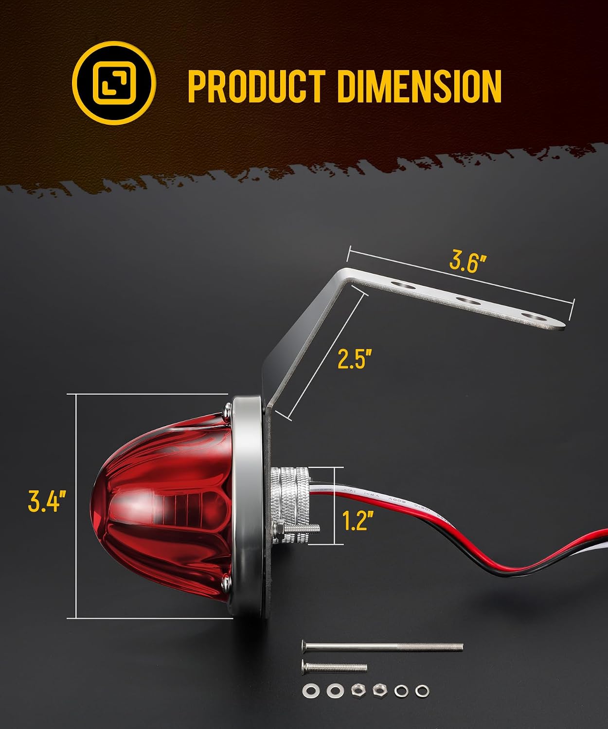 Partsam 2Pcs Red Glass Lens Watermelon Lights with Stainless Steel Bracket, [Patented] Red LED Watermelon Mirror Turn Signal Lights Replacement for Kenworth Peterbilt Freightliner