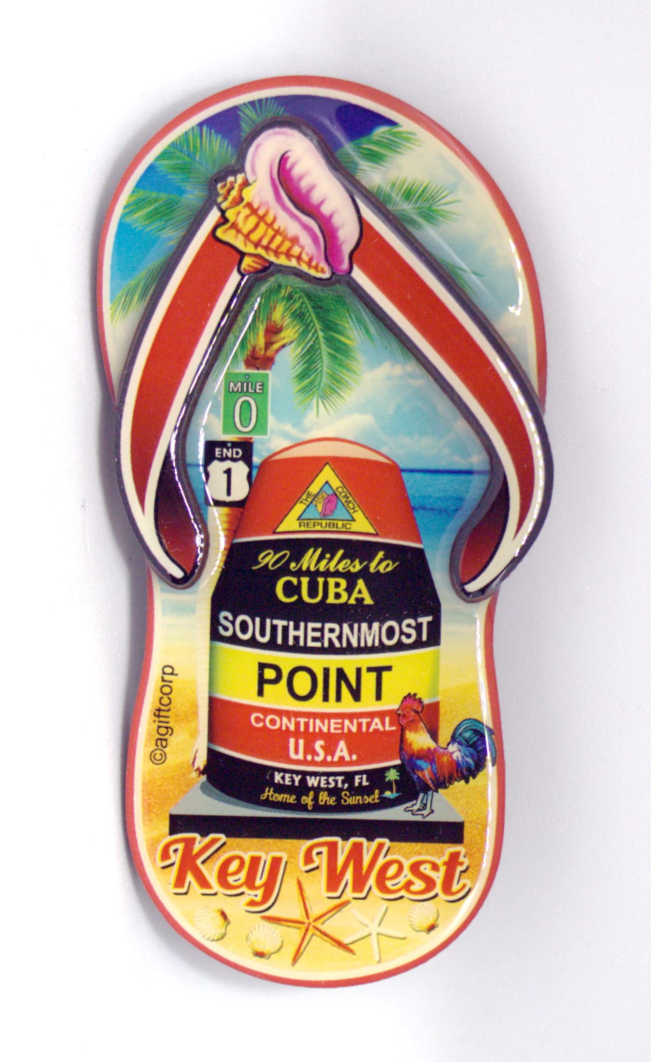 World By ShotglassKey West Florida Buoy Sandal Dual Layer MDF Magnet 2" x 4"