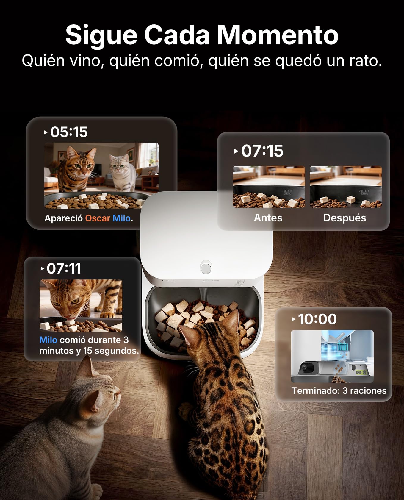 PETKIT Nuevo Comedero Gato Automatico con Cámara, Reconocimiento de Varios Gatos, 2.4G & 5GHz WiFi, Doble Tolva 5L Dispensador Comida Gatos/Perros, 1080P HD, Función AI, Cuenco de Acero Inoxidable