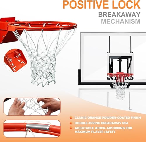 Miniatura 4 de PROGOAL Aro de baloncesto montado en la pared de garaje de altura ajustable, con tablero de vidrio templado de 60 x 36 pulgadas, borde de ruptura