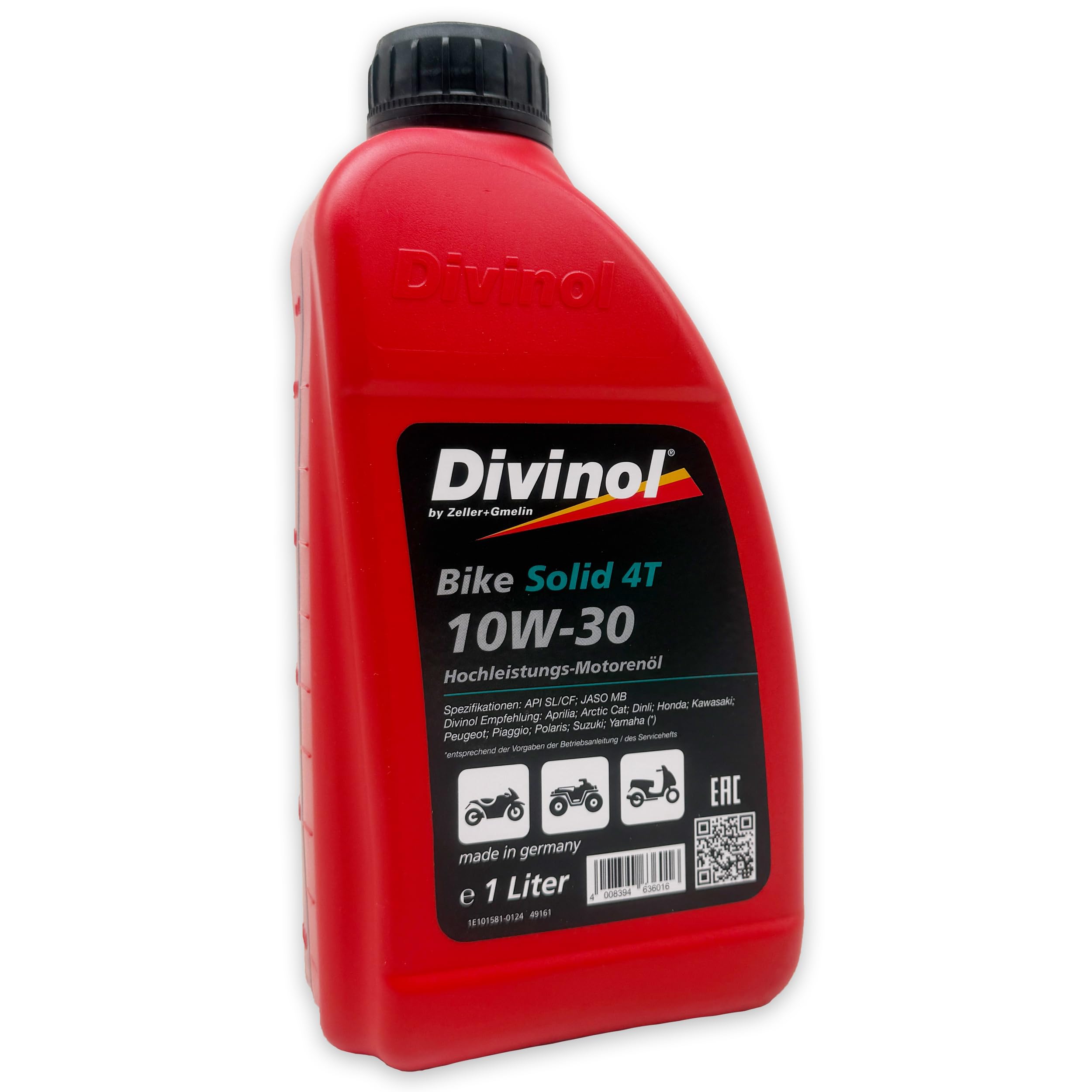DIVINOL Bike Solid 4T | 10W-30 | 6 L | JASO MB | API SL/CF | Motorroller Öl | 4 Takt Motoröl für Scooter Quad ATV – reibungsoptimiert für Automatik | (49161) -Artnr. | mit Trichter