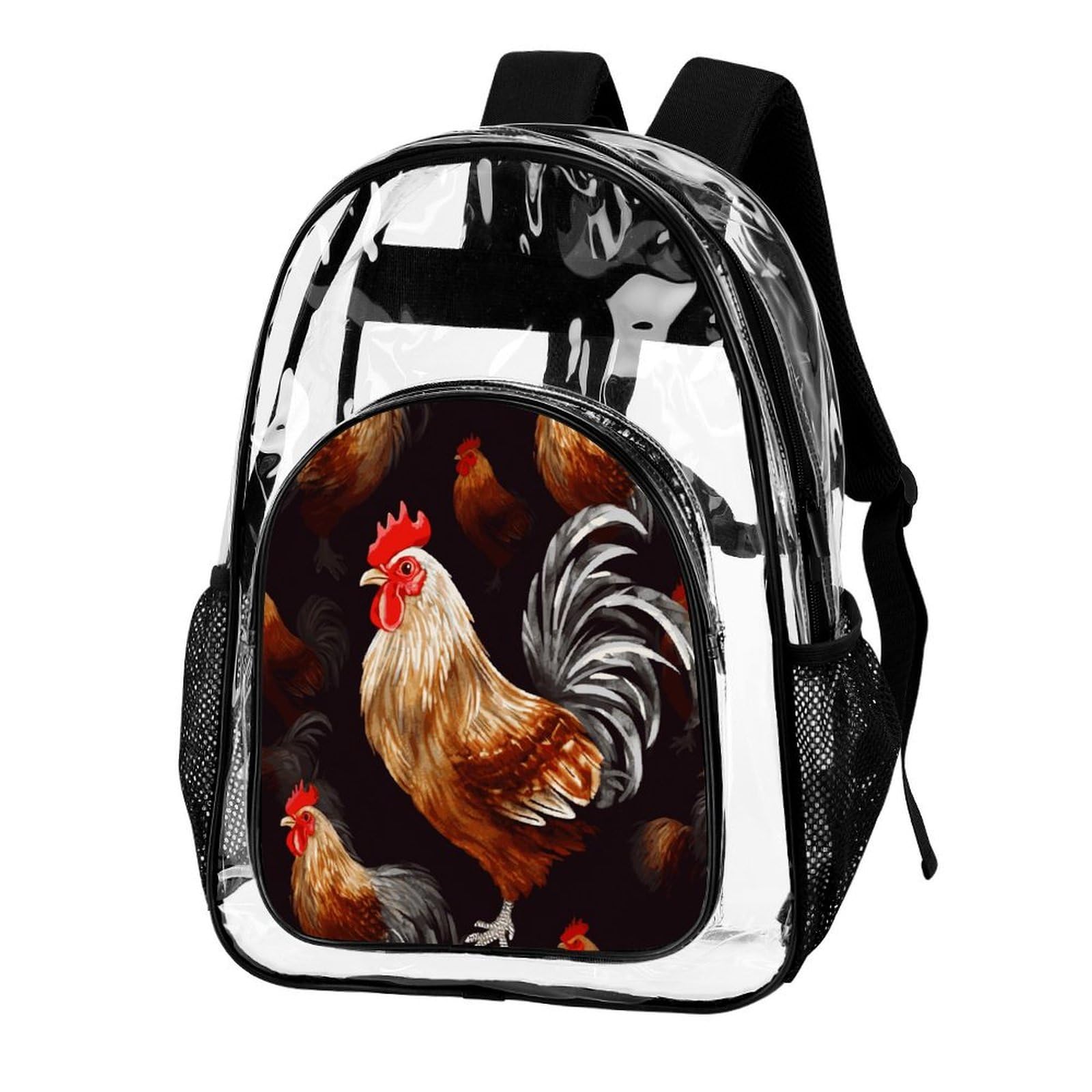 Shine Rooster transparenter Rucksack, groß, transparent, PVC, Büchertasche für Sicherheit, Arbeit, Reisen, Stadion