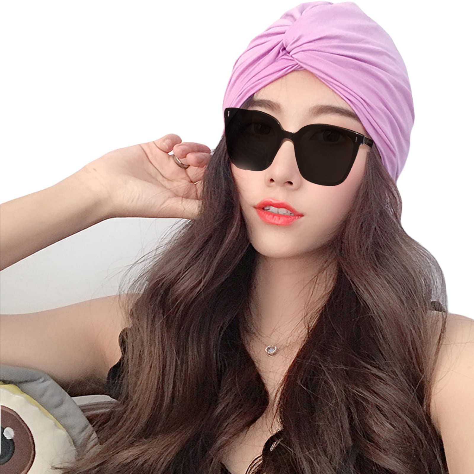 Lopsity Womens Swim Cap Bathing Cap Turban Long Short Hair Pleated Knotted Swimming Cap Soft Beanie Cap for Women Girls