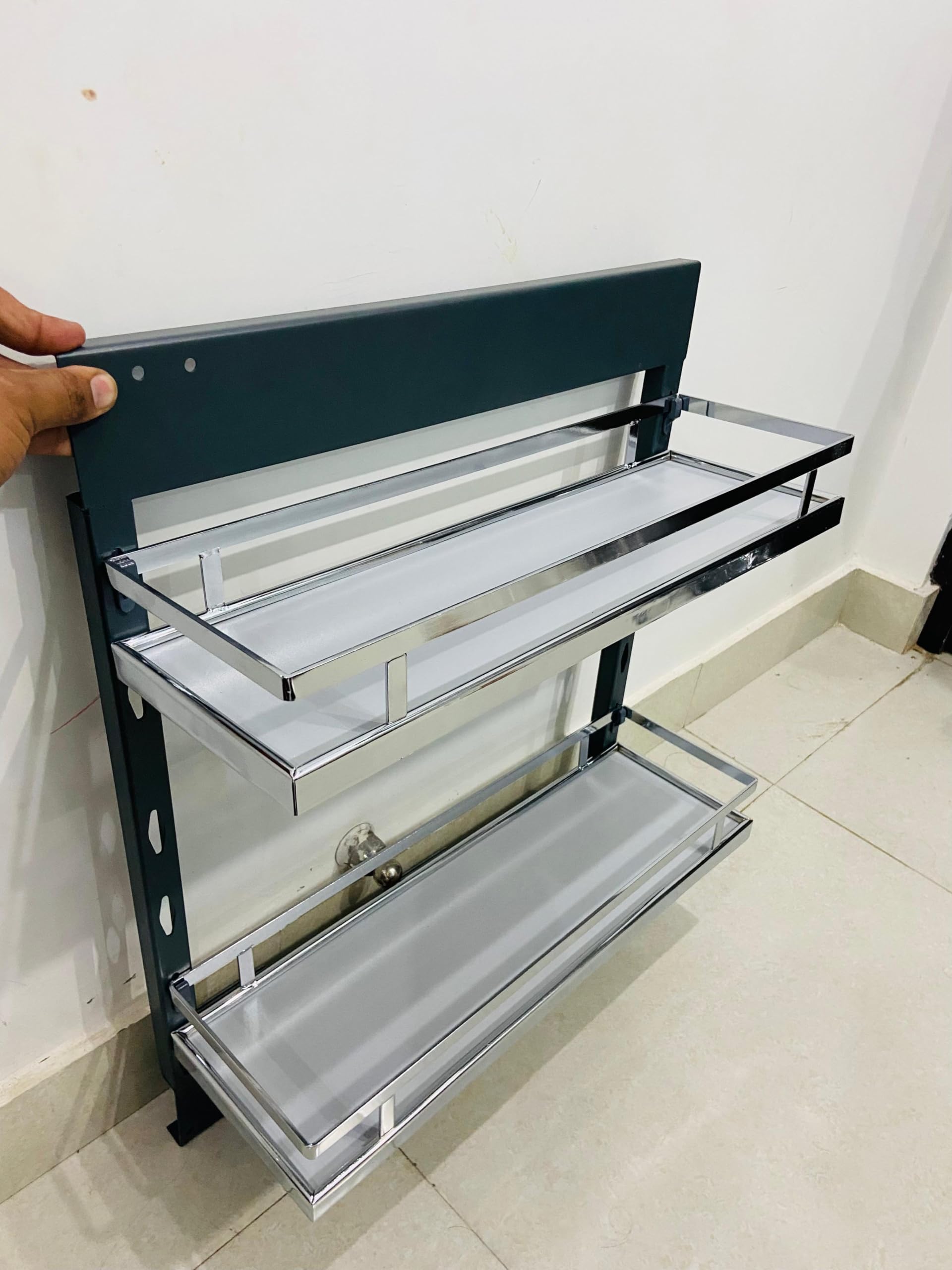 Rely-on || Kitchen Cabinet Width 8 Inches Bottle Pull Out Unit BPO with Soft Close || White Chrome Finished (250 mm) 3