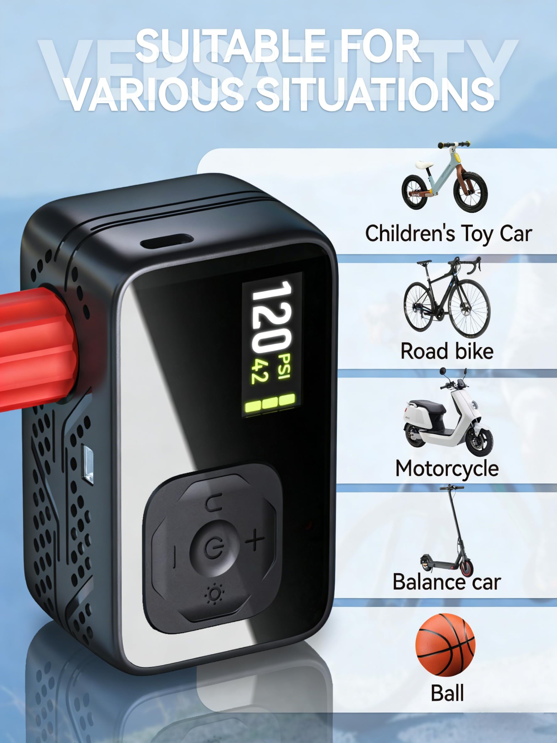 Pompe À Vélo Électrique Auto-Off Lumière LED pour Vélos Électriques VTT Ville Course Valves Presta Schrader