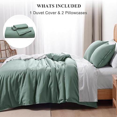 Miniatura 6 de PHF Funda de edredón refrescante tamaño King, 85% rayón derivado de bambú y 15% lino, juego de funda de edredón suave y transpirable para personas