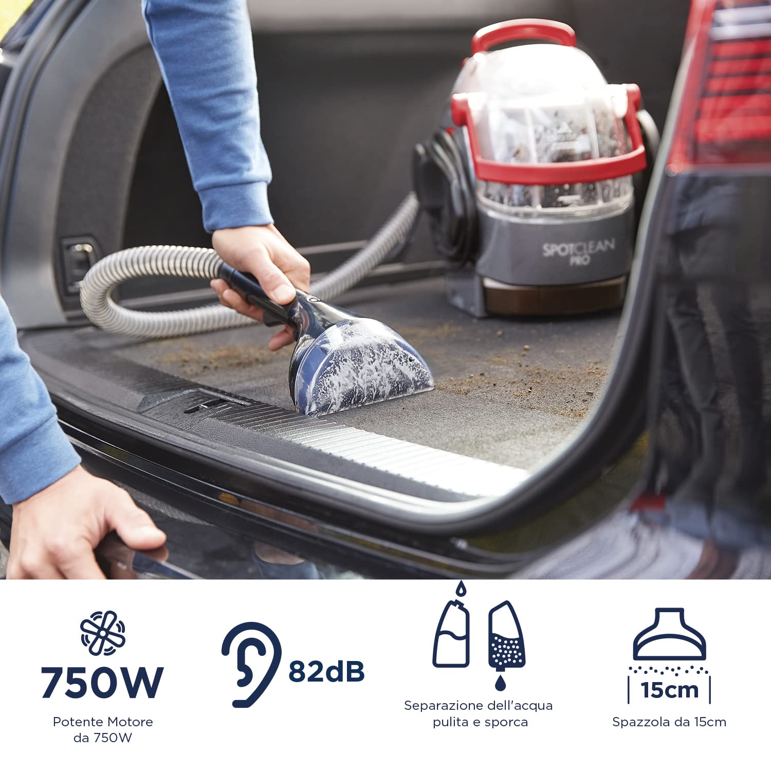 BISSELL SpotClean Pro - Pulitore Portatile per Tappezzeria - Rimuove Cadute e Macchie - Pulisce Tappeti, Scale, Tappezzerie, Sedili Auto e Altro- 750W - 82dB - 1558N