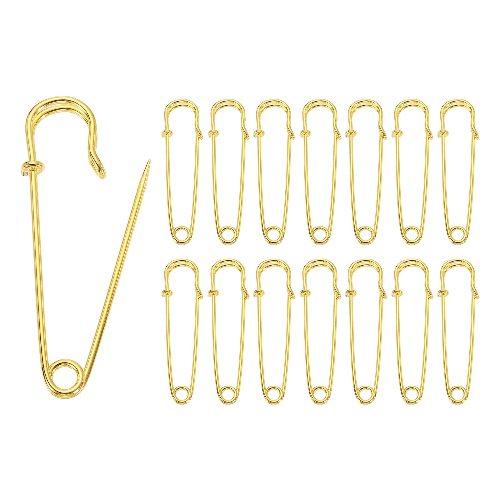 sourcing map 30pcs Safety Pins 2.76 Inch (70mm) Electroplated Steel Large Safety Pin Bulk Heavy Duty 0.07" Dia for Clothes Sewing Arts DIY Crafts, Gold Tone