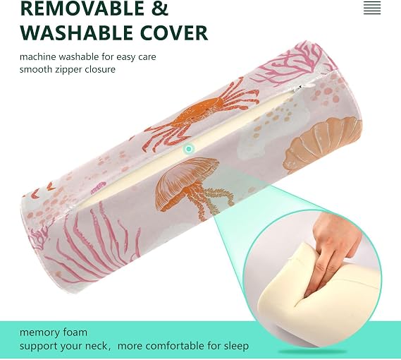 Beach Sea Animals Peach Cute Cylinder Foam Pillow Therapedic Neck Roll Pillow Cervical Support