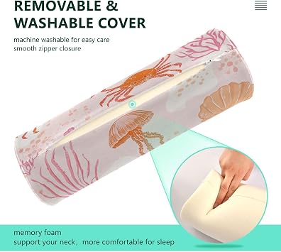 Beach Sea Animals Peach Cute Cylinder Foam Pillow Therapedic Neck Roll Pillow Cervical Support