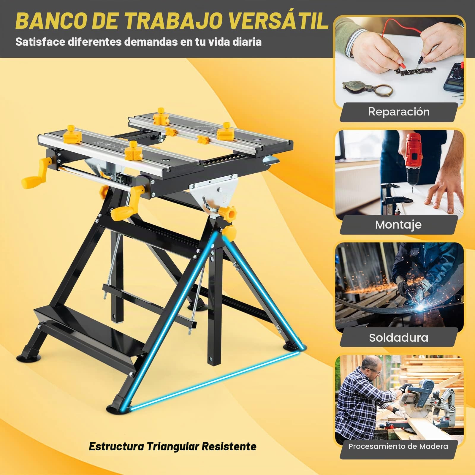 GOPLUS Banco de trabajo plegable,estación de trabajo con plataforma reclinable,7 alturas ajustables y 8 pinzas deslizantes,mesa de soldadura con transportador y regla para el hogar,garaje,taller