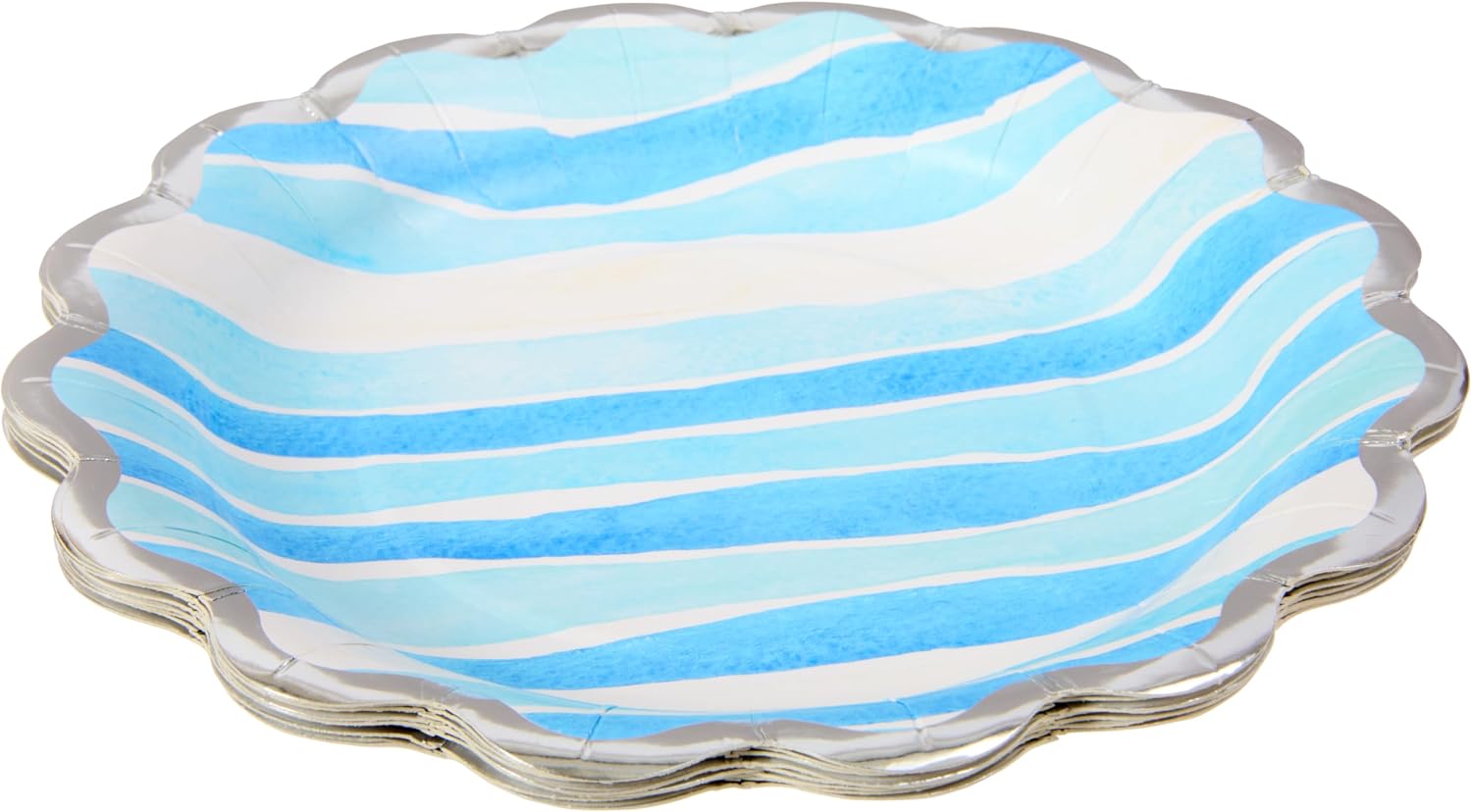 C.R. Gibson Watercolor Coastal Scallop Edge Lunch Plates - Decorative Disposable Party Plates for Beach Gatherings, Weddings & Special Events, 8-Count, 8" Diameter