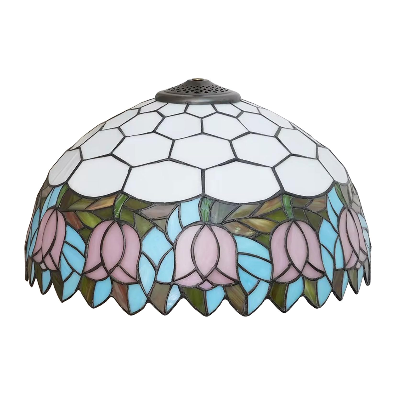 SaryEdge Tiffany Lamp Shade Replacement, 16 Inch Stained Glass Lampshades, Antique Tulip Sunflower Crystal Beads Mediterranean Design Light Cover, Only for Table Lamp Floor Lamp Pendan，Pink Tulip