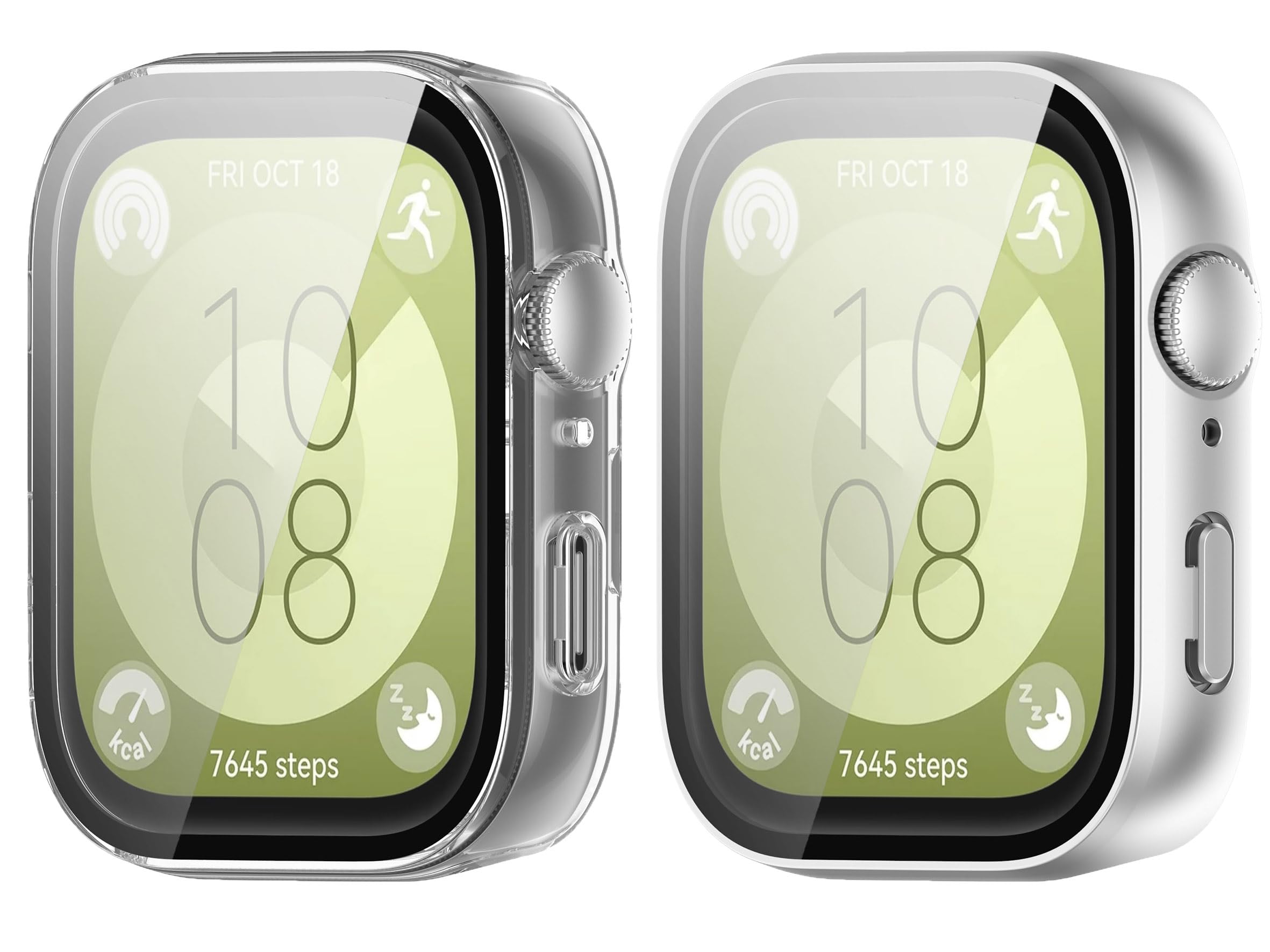 Yrzper Compatible with Huawei Watch Fit 3 Case Hard PC Case with Tempered Glass Screen Protectors Full Protective Cover for Huawei Watch Fit 3 (Silver