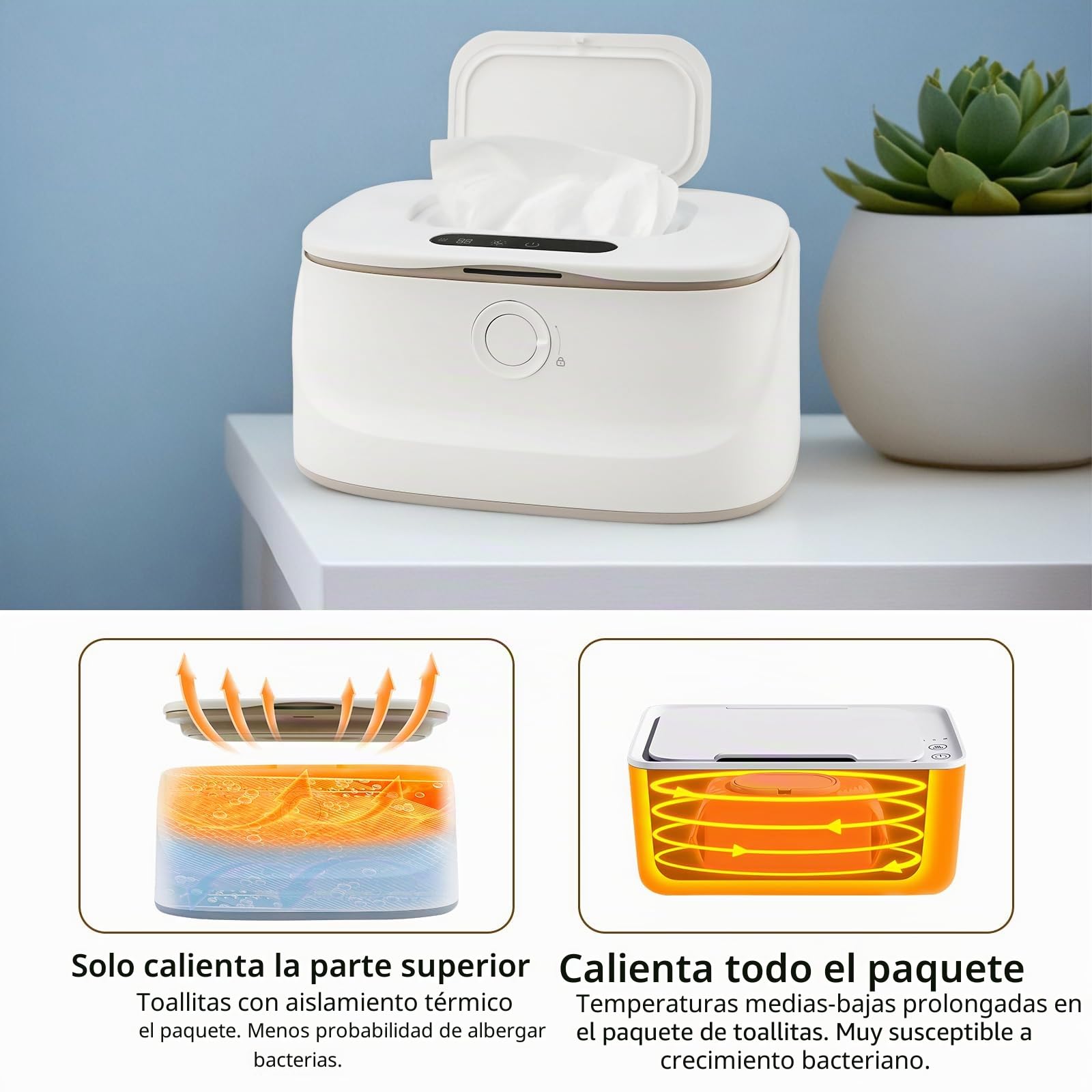 Calentador de toallitas húmedas para bebé, 3 temperaturas y 3 luces nocturnas cálidas, calentamiento rápido, carga USB, calentador de toallitas húmedas portátil para bebés en el coche, casa