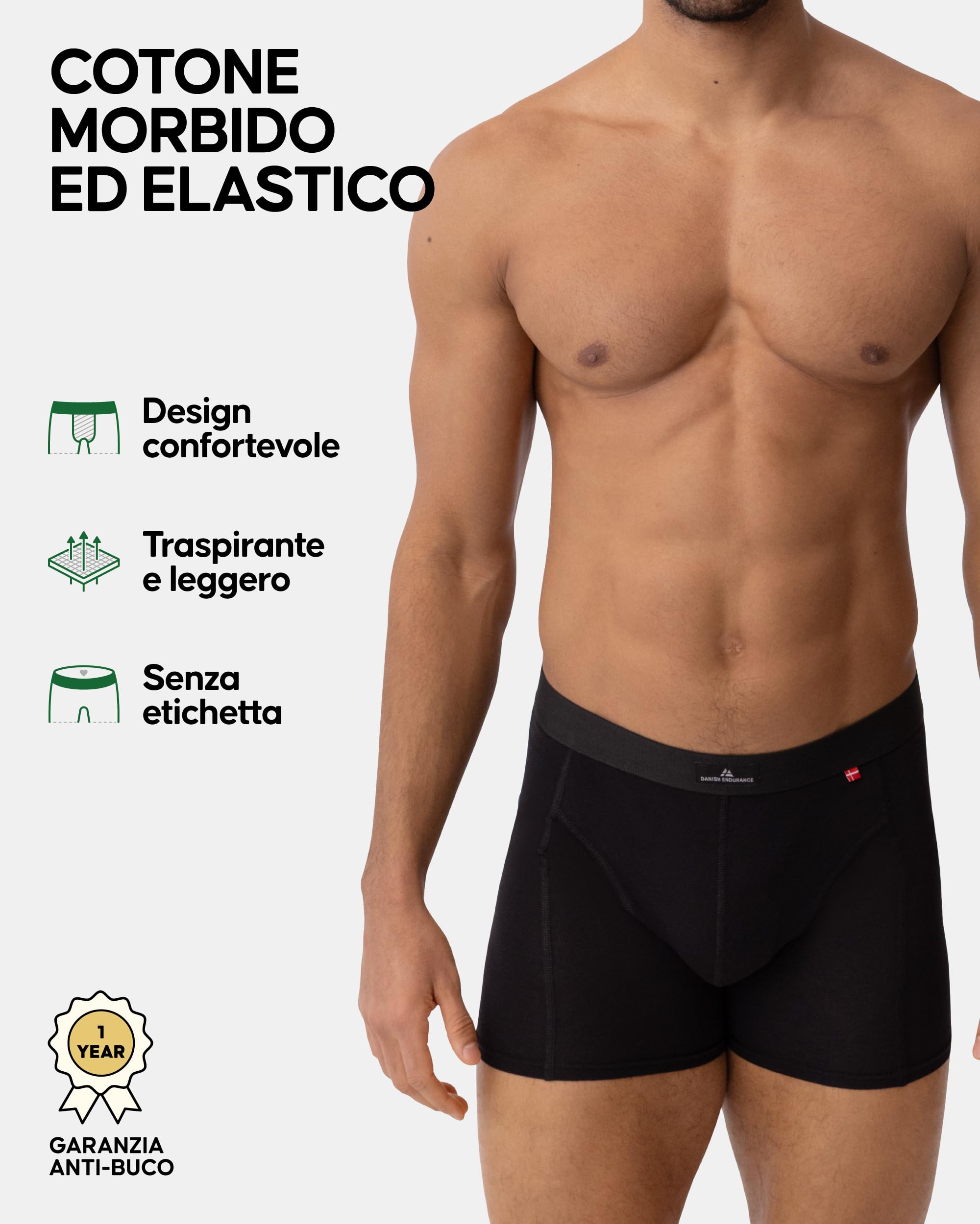 DANISH ENDURANCE Boxer Uomo Cotone Elasticizzato, Boxer a Pantaloncino Comodi e Traspiranti, Cuciture Piatte, con o Senza Patta Frontale, 3 o 10 Paia