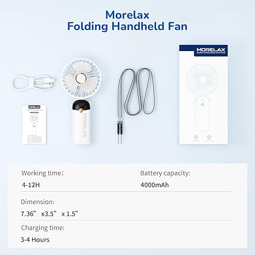 Miniatura 8 de Miniventilador portátil de mano, ventilador personal recargable por USB, ventilador de mesa de enfriamiento 5 en 1, 4000 mAh, 90 ajustable, 6