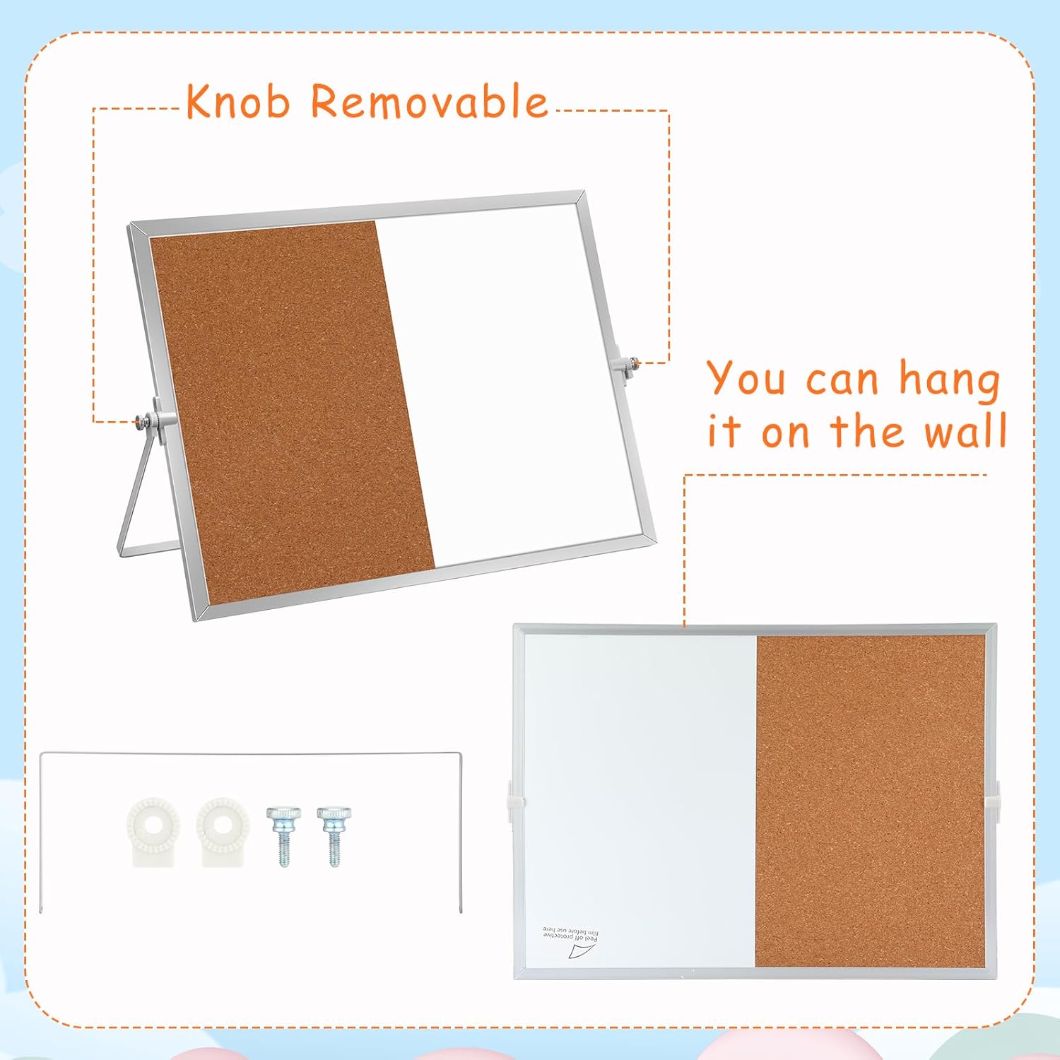 Bulletin Board White Board Combo Large Corkboard Whiteboard Combo 16'' x 12'' Dry Erase Magnetic Desktop Corkboard Whiteboard for Home College Office Gifts