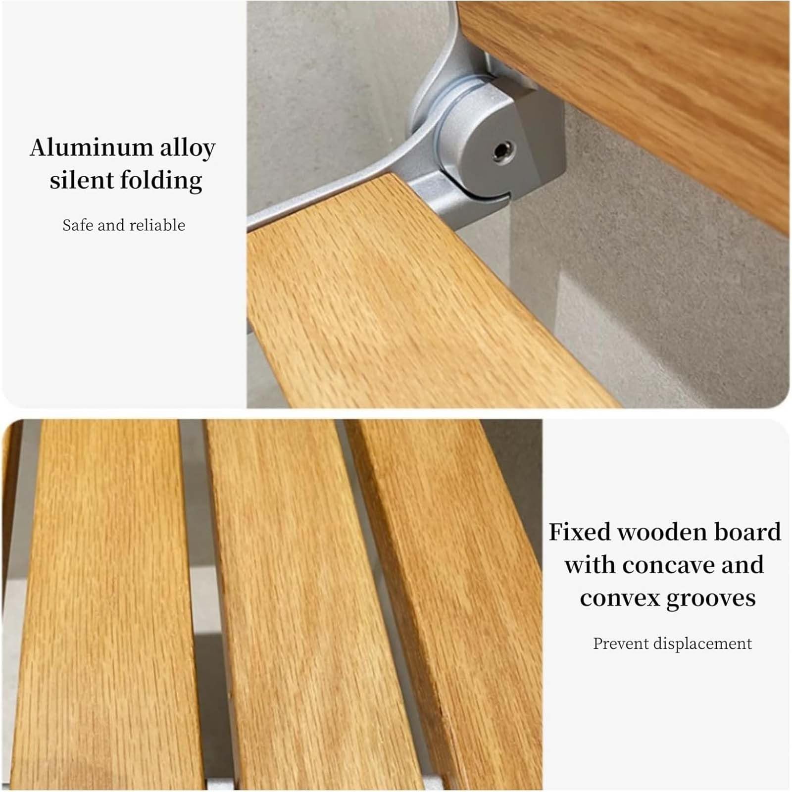 Asiento de ducha plegable montado en la pared, diseño que ahorra espacio, soporte de acero inoxidable, soporta hasta 440 libras, ideal para hogares, baños y pasillos