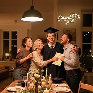 NOSUN Congrats Grad Neon Sign Grad Neon Signs for Wall Decor Warm White LED Signs for Classmates friends family USB Neon Word Sign for Party Club Light Up Sign Best Gift for Graduating Friend