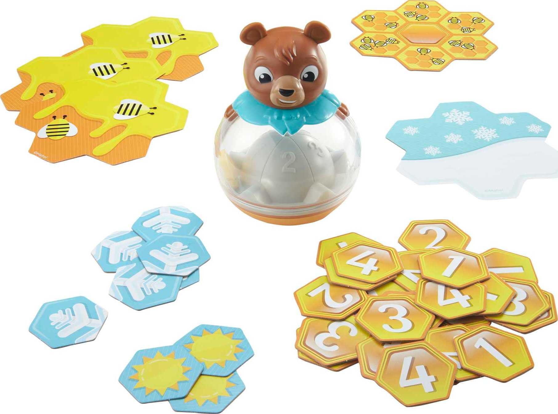 Mattel Games Buzzy Bear Jeu coopératif pour enfants de 2 à 4 joueurs de 3 ans et plus avec 3 niveaux de jeu