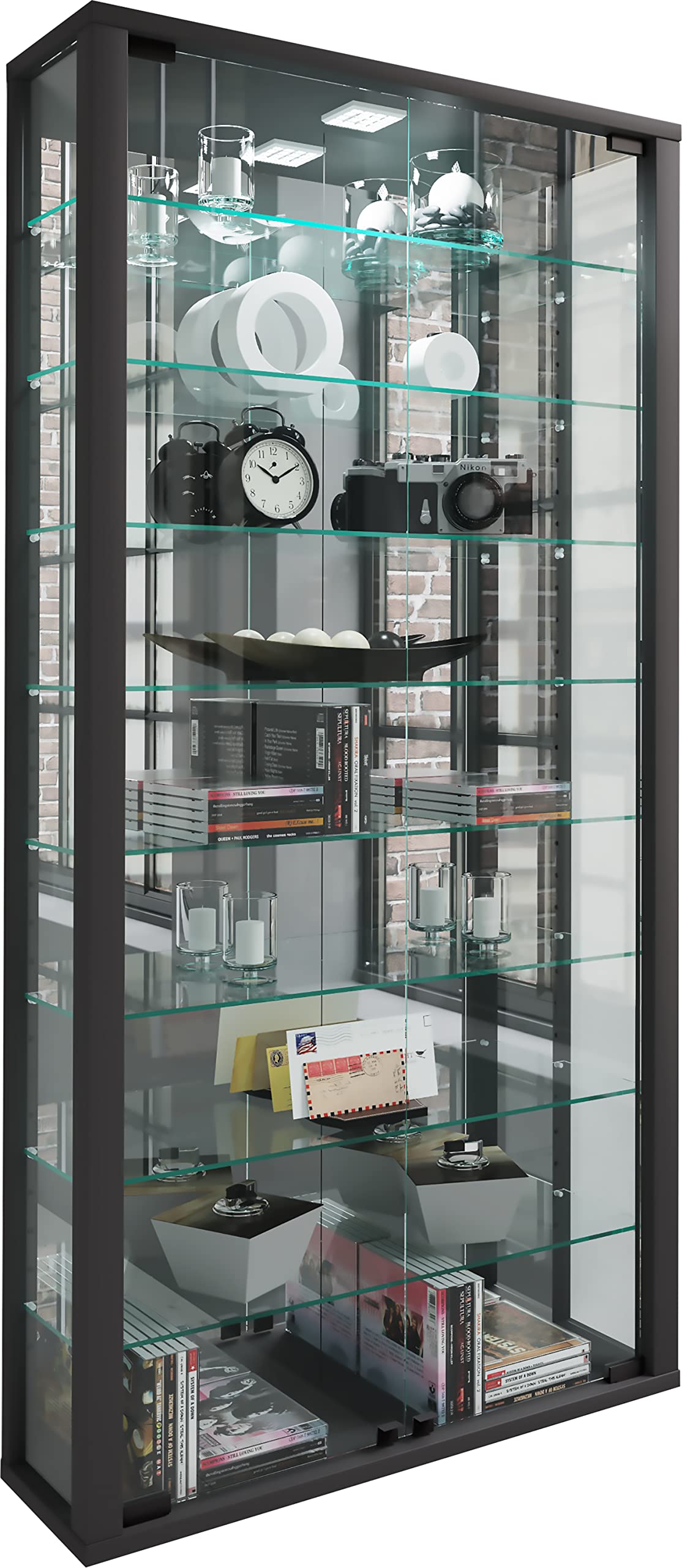 VCM Glasvitrine hängend – ESG-Sicherheitsglas, 115 × 59 × 18 cm, Schwarz