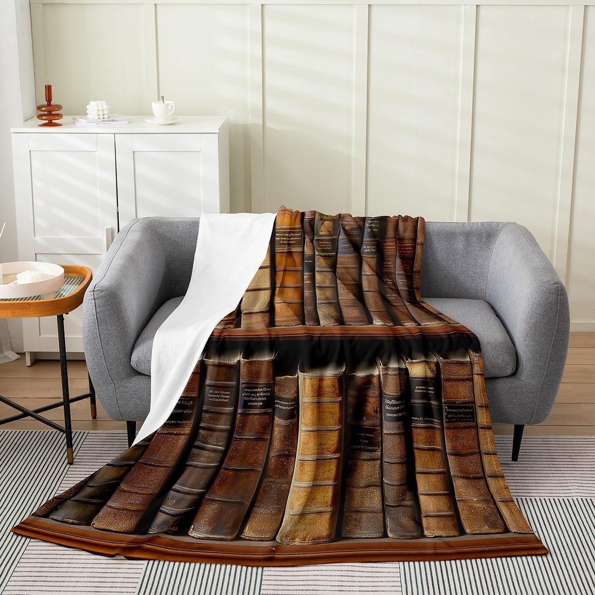 Erosebridal Retro Library Blanket Queen Inch, Book Lovers Pillow Cover, Literary Books Fleece Blanket, Vintage Old Fashion Book Theme Microfiber Fuzzy Blanket for Kids Teen Adults