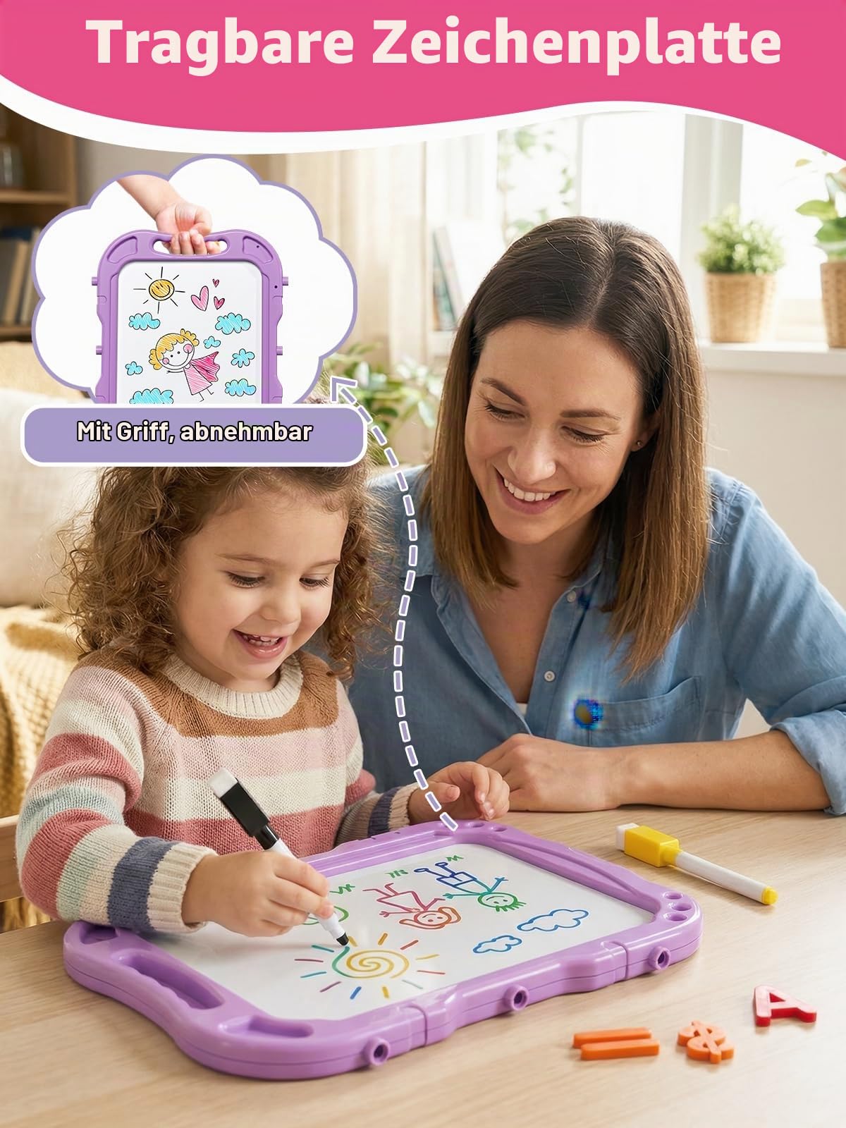 Lehoo Castle Staffelei Kinder, Spielzeug für ab 3 Jahre Mädchen(Lila) | Kindertafel mit Kreidetafel & Whiteboard, Höhenverstellbar, Painting Board Lernspielzeug für 2 3 4 5 6 Jahre Baby Kinder