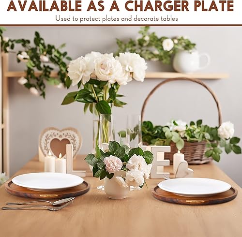 Miniatura 5 de Rtteri 12 platos llanos de madera de acacia, platos redondos de madera, bandeja para servir, fácil limpieza, ligero, irrompible, plato clásico para