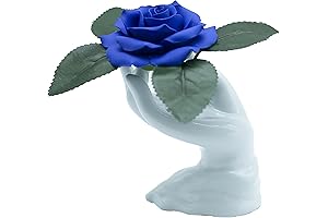 Handcrafted Blue & White Ceramic Rose in Red Vase for Indoor Decor