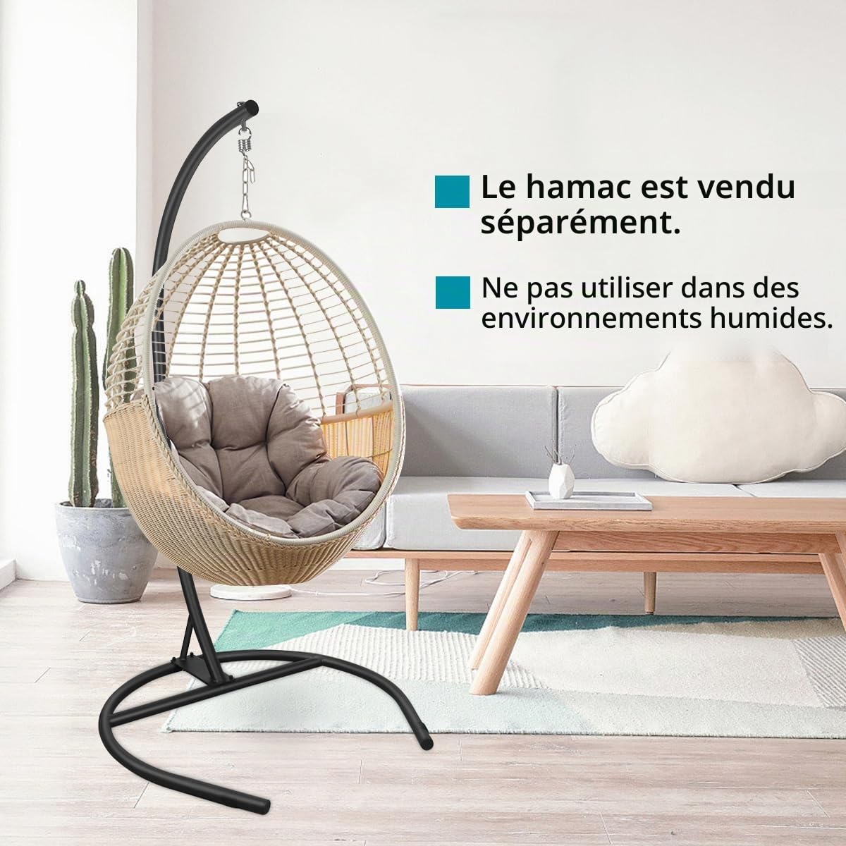 Support de Fauteuil Suspendu, Support Chaise Suspendue, Charge Maximale 150kg, Convient pour Intérieur, Extérieur, Noir