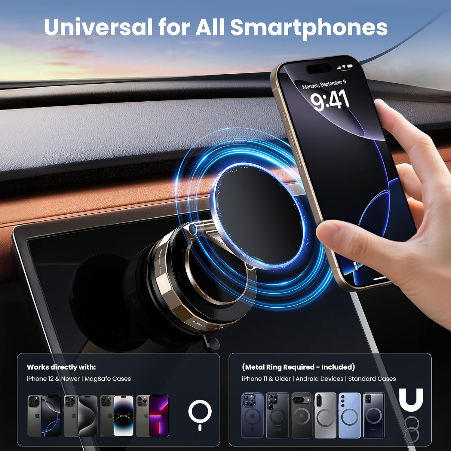 TECKNET Car Phone Holder, Vacuum Magnetic Phone Holder with Upgraded 360° Adjustable Nano Gel Suction Cup, MagSafe Car Mount, Cell Phone Car Mount for Car, Gym & Kitchen, for iPhone/Android