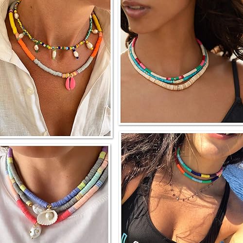 Vista 10 de Coiris - Cuentas de vinilo heishi ecológicas hechas a mano, de polímero/arcilla, de 6 mm. Cuentas espaciadoras para collar, pulsera aretes, joyería