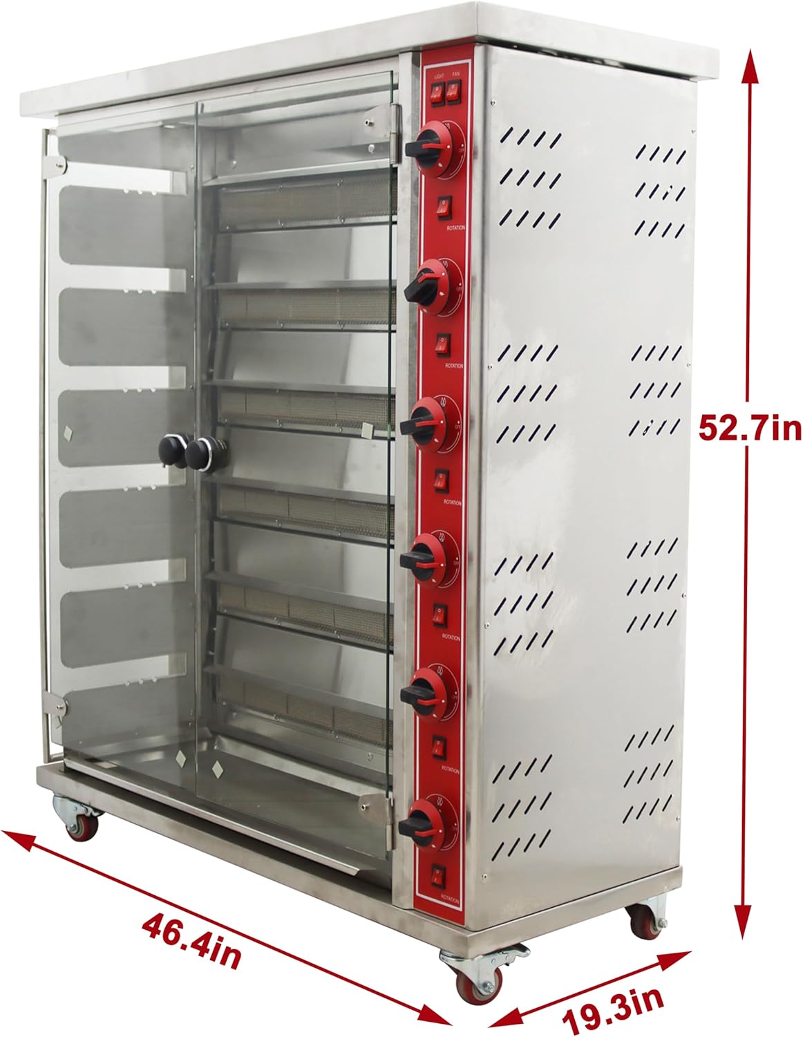 TECHTONGDA Gas Convection Toaster Ovens Commercial Air Fryer Automatic Rotary Grill 122℉-572℉ for Sheep Chicken 6 Layer