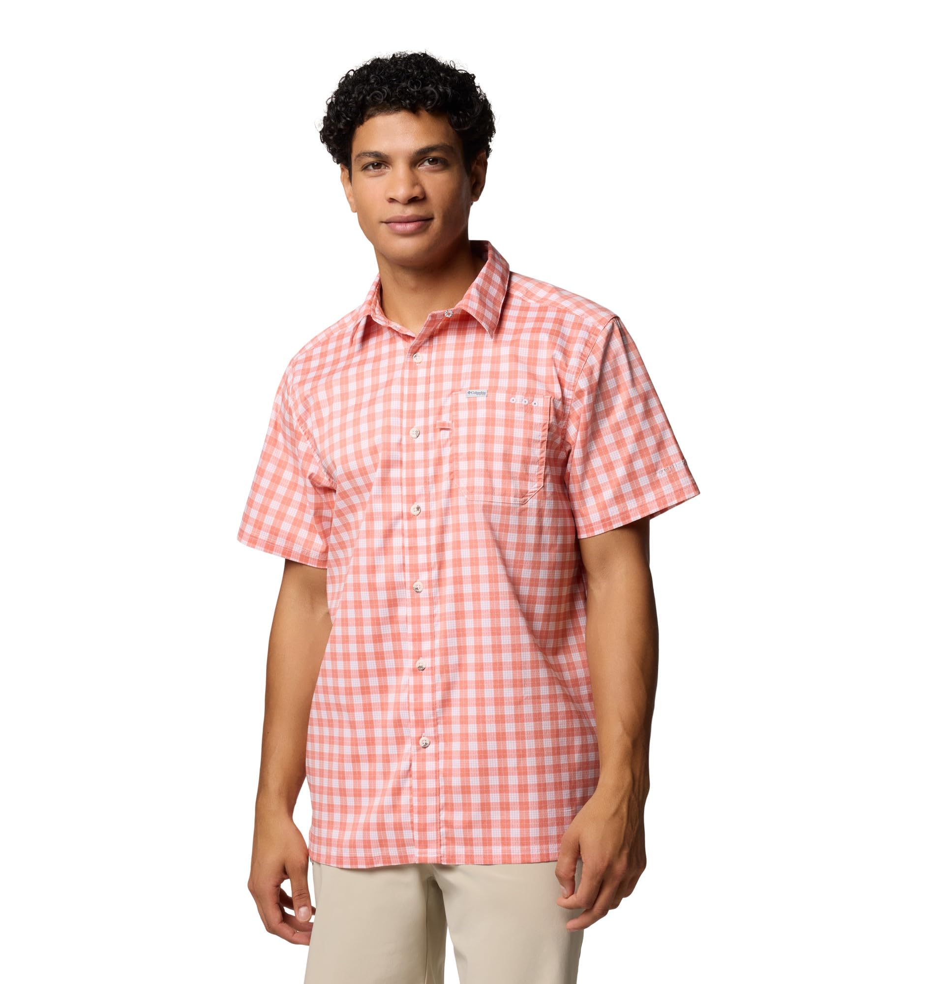 Columbia Men's Super Slack Tide™ Camp Shirt, Faded Peach Palaka Grid, 2X