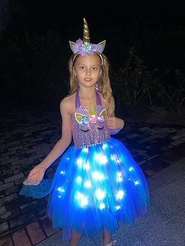 Miniatura 4 de KAKALVER Unicorn Dress for Girls Unicorn Costume LED Light Up for Dress up Halloween Birthday Party Decoration Unicorn Gifts