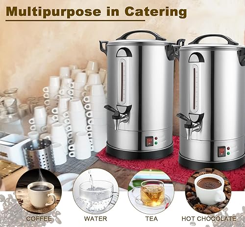 Miniatura 7 de Commercial Coffee Urn Large Coffee Maker 100 Cup Coffee Maker Industrial Coffee Dispenser 1300W Quick Brew Dual Wall Stainless Steel Hot Water Urn