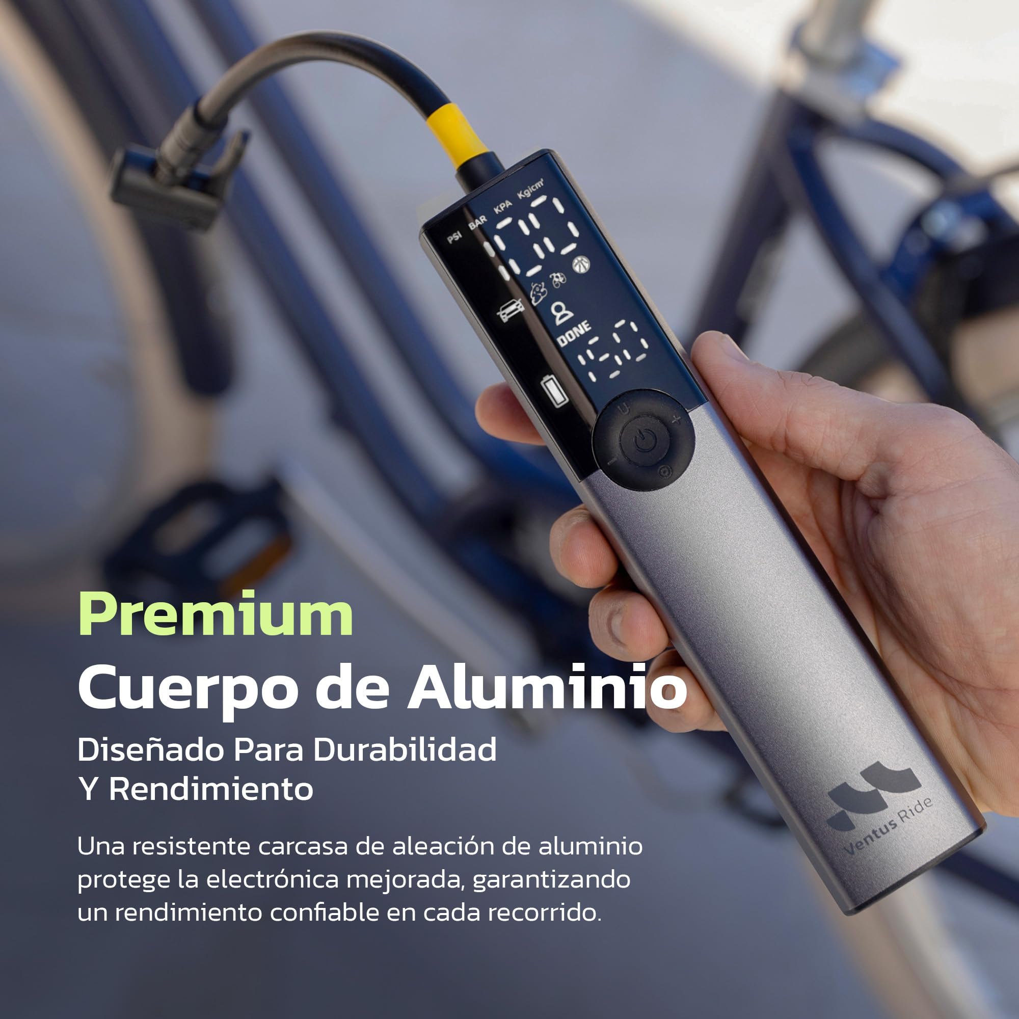 Woowind Ventus Ride Bomba Bicicleta, 150PSI/10,3Bar, Inflador Electrico, Inflado en 1 Minuto, Hinchador Bicicleta, Válvulas Presta, Schrader, Dunlop para Carretera, Montaña, E-bike, Apagado Automático