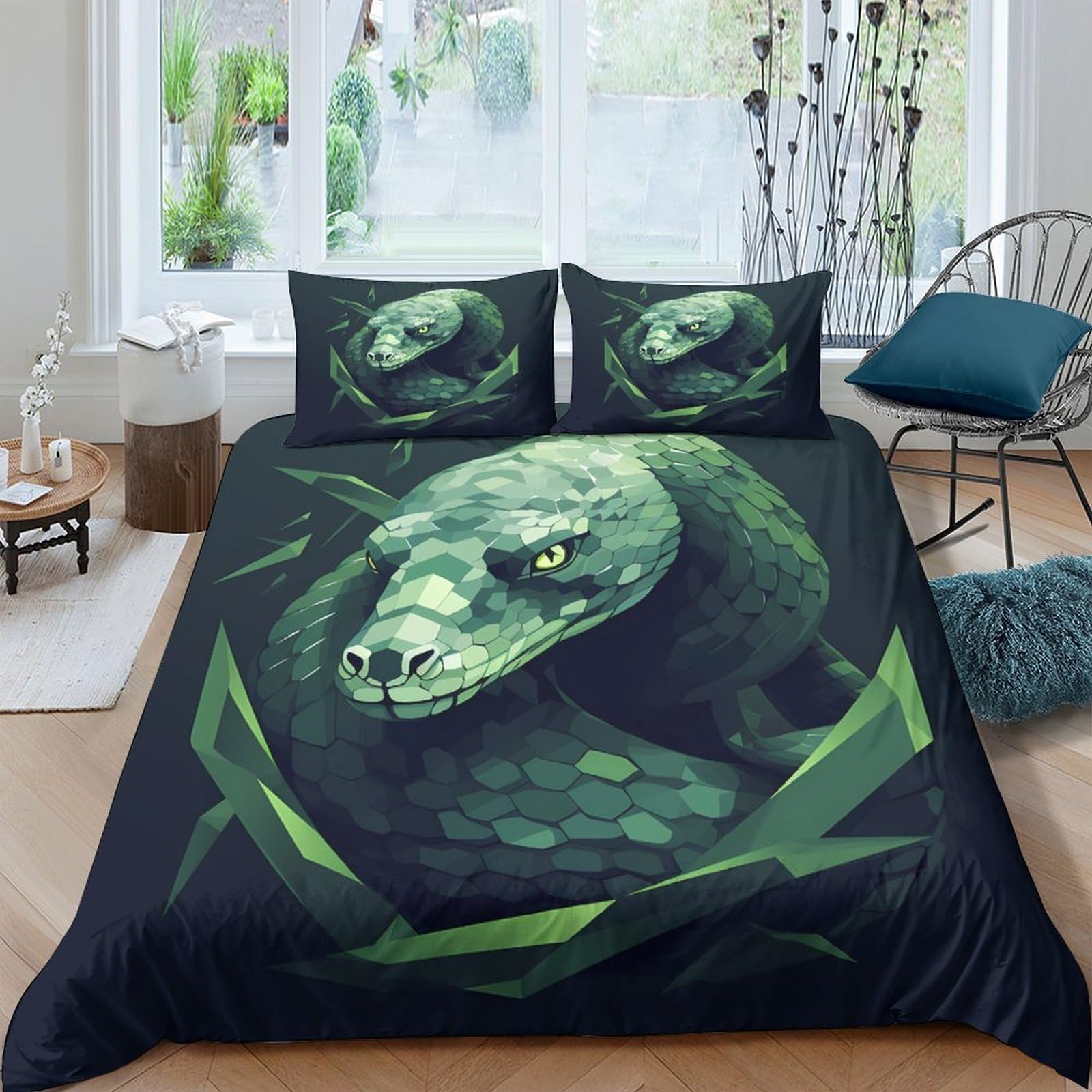 Ctjqhvkz Style-6 3D Printed Green Snake Fitted Sheet Microfiber Soft Anti-Slip Black Jungle Bed Cover For Bedroom Guest Room Decor Single（135X200cm）